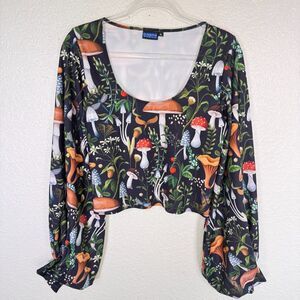Elhoffer Top Womens Extra Large Foraging Mushrooms Print Tabitha Blouse Boho XL